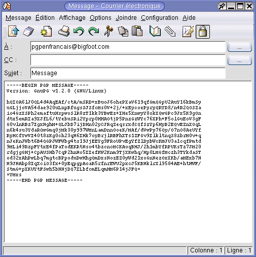 Message crypté au format OpenPGP
